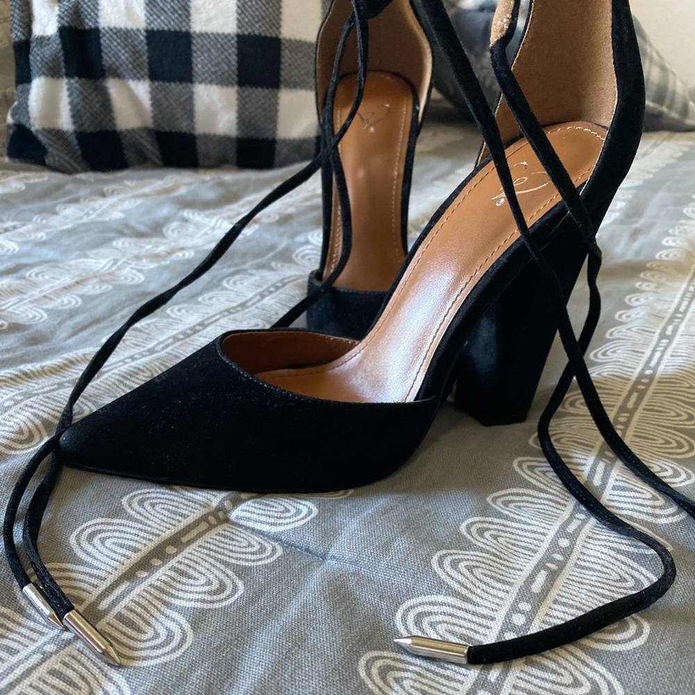 Black Ankle Tie Heels